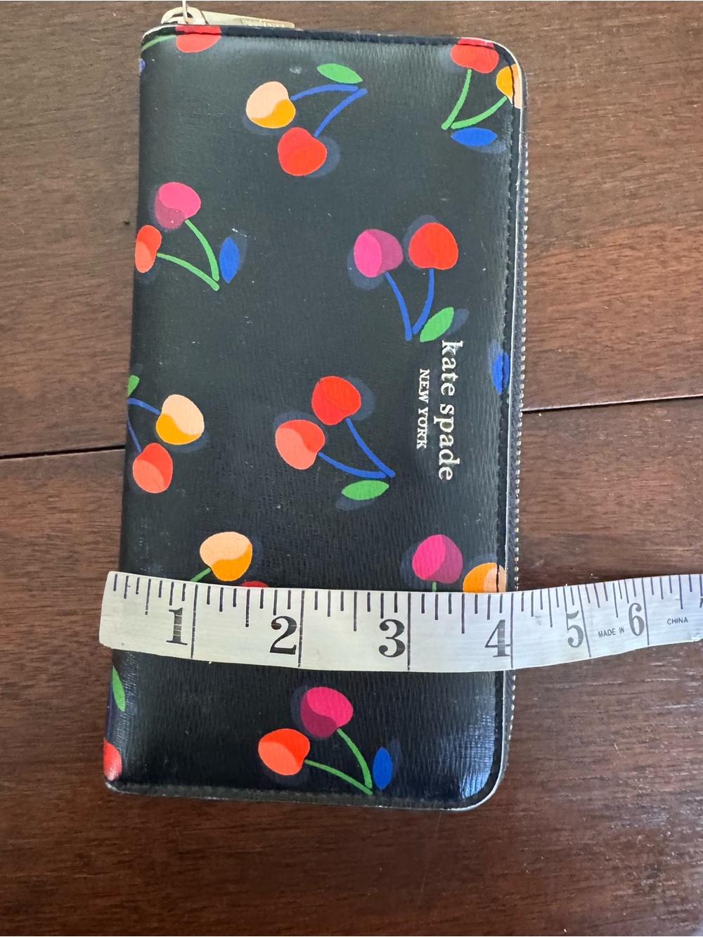 Kate Spade Spencer Cherries Zip Continental Wallet Black Leather Colorful Print - Picture 8 of 8
